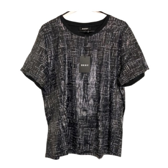 DKNY Black Sequin Short Sleeve Top With Crew Neck - Size XL - Picture 2 of 8